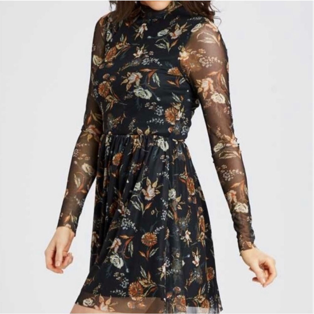 New! Altar'd State Diya Floral Mesh Mini Dress Black Rust White Size Medium - Picture 2 of 13